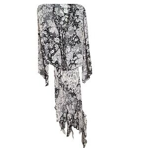Borcellini 2 Piece Set Dress Cardigan‎ Black White Lace Print Ruffle Size 12